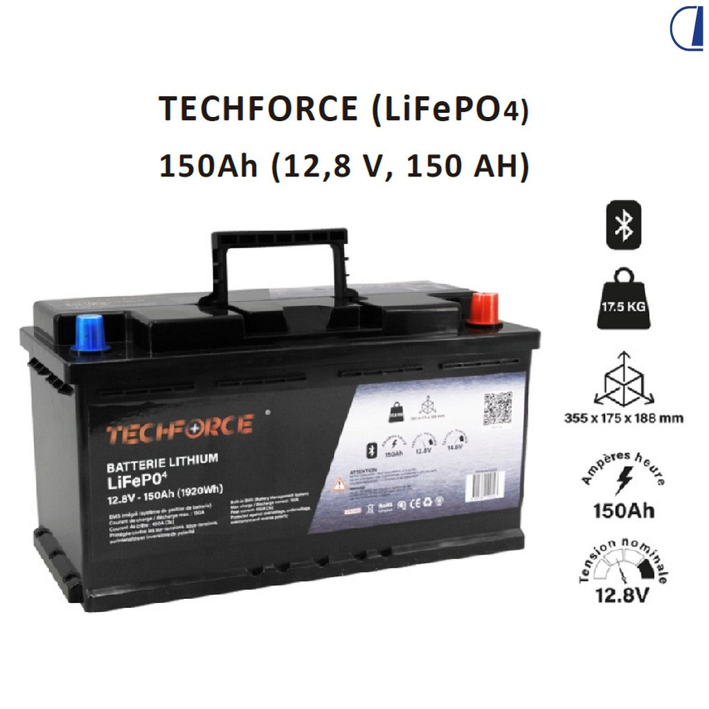 Techforce Batteria LiFePO4 12,8 V 150 Ah con BMS e Bluetooth 5.0