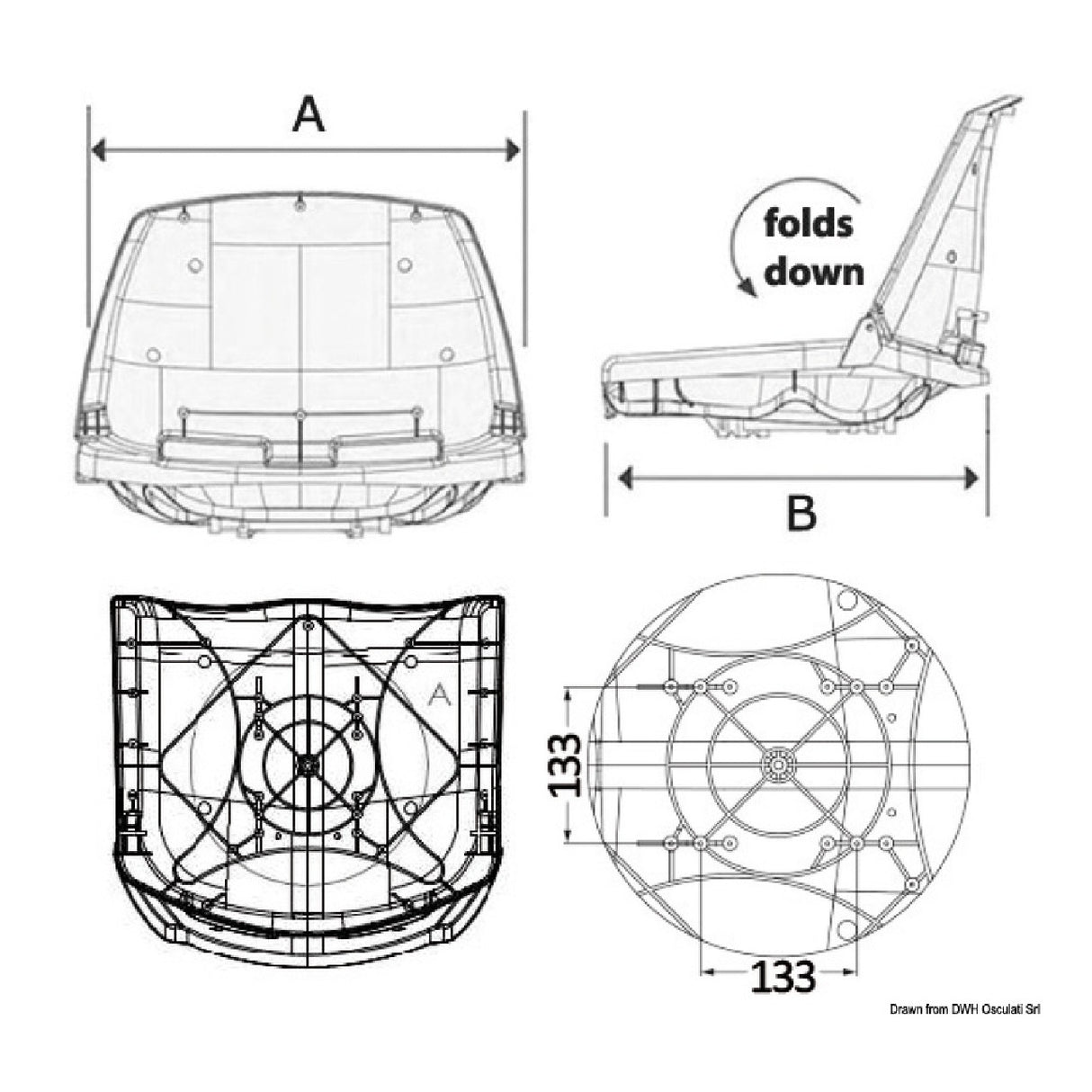 Asiento de polietileno Osculati con respaldo abatible 48.405.00