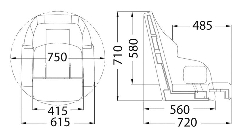 Osculati Sedile anatomico imbottito con flip up 3090 48.410.22