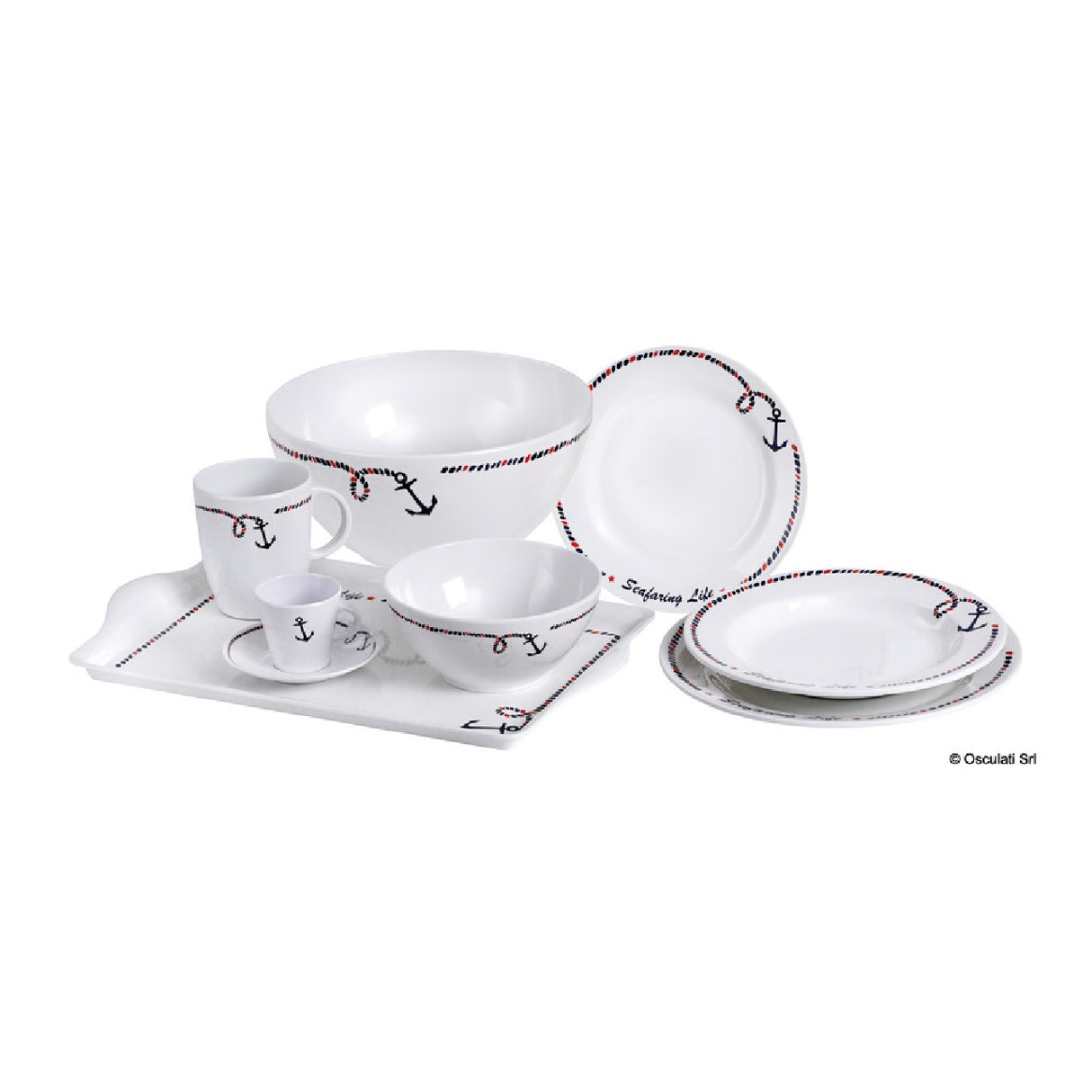 Osculati Juego de 6 platos planos antideslizantes, diámetro 25 cm, ANCOR LINE 48.444.01