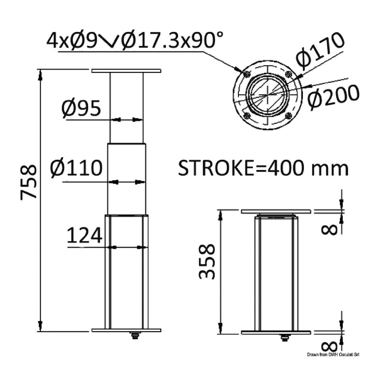 Pata de mesa eléctrica Osculati ROUND-ALU 48.737.12