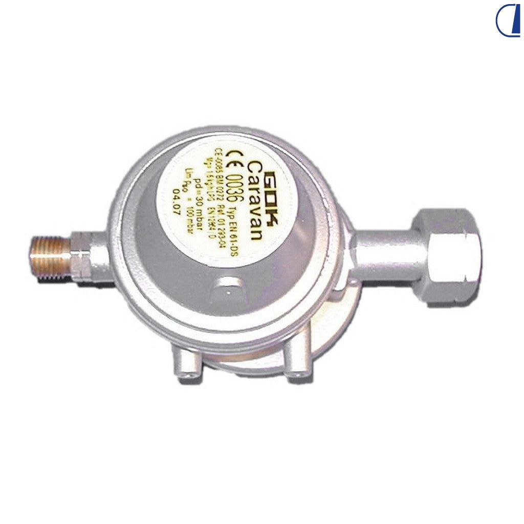 GOK Regolatore gas 30 mbar 1,5 kg/h omologazione IT uscita 1/4" SX