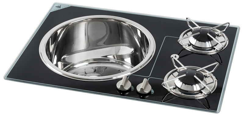 Osculati Piano cottura 2 fuochi in cristallo + lavello inox 50.100.69 50.100.69