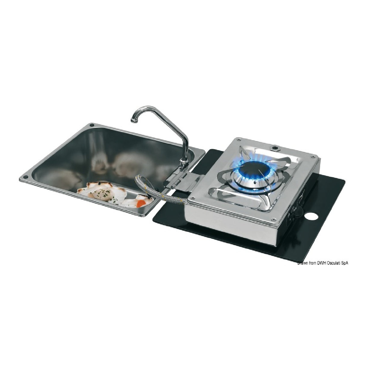 Placa de cocina plegable con bisagras en el fregadero