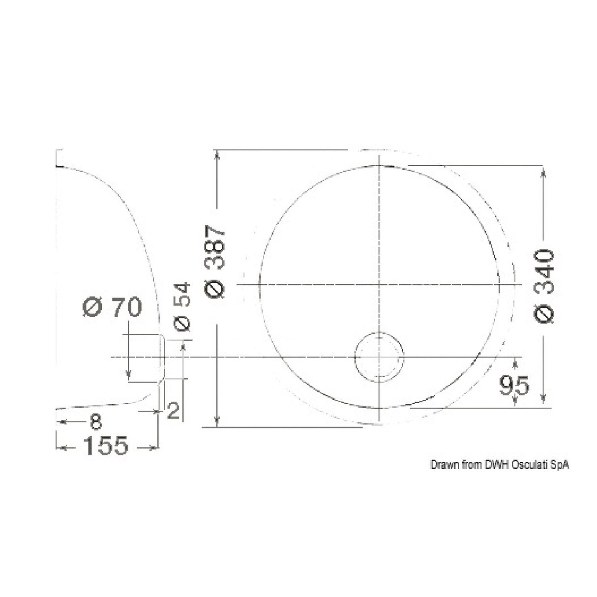 Osculati Lavello inox tondo 387 mm 50.186.85