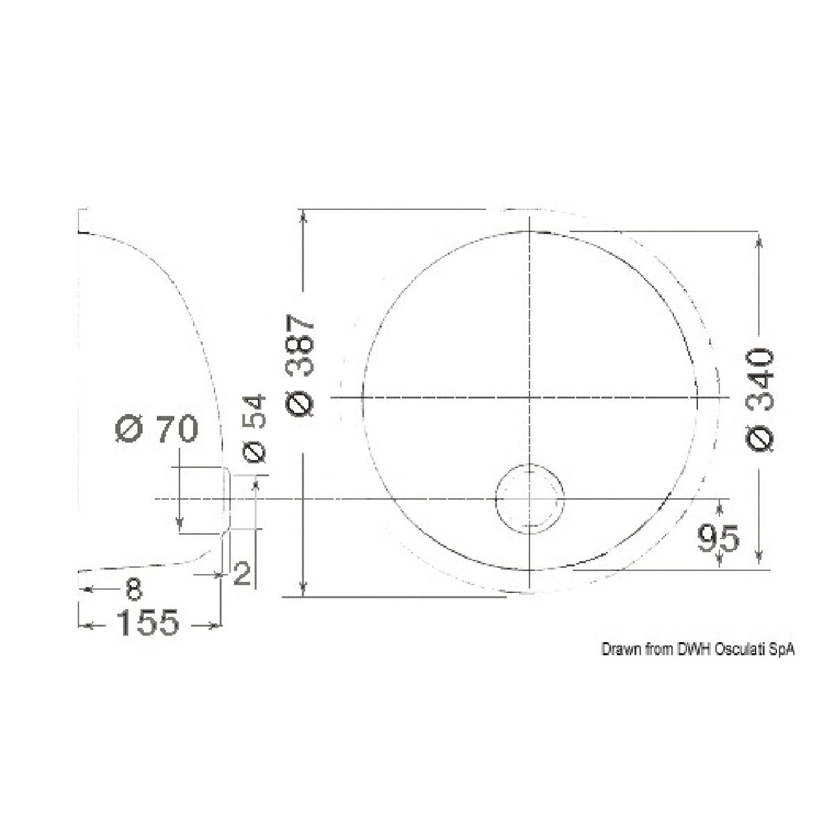 Osculati Rundes Edelstahlspülbecken 387 mm 50.186.85