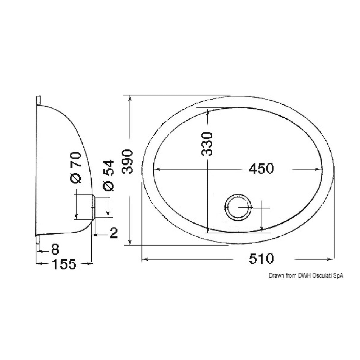 Osculati Lavello inox ovale 510 x 390 mm 50.186.86