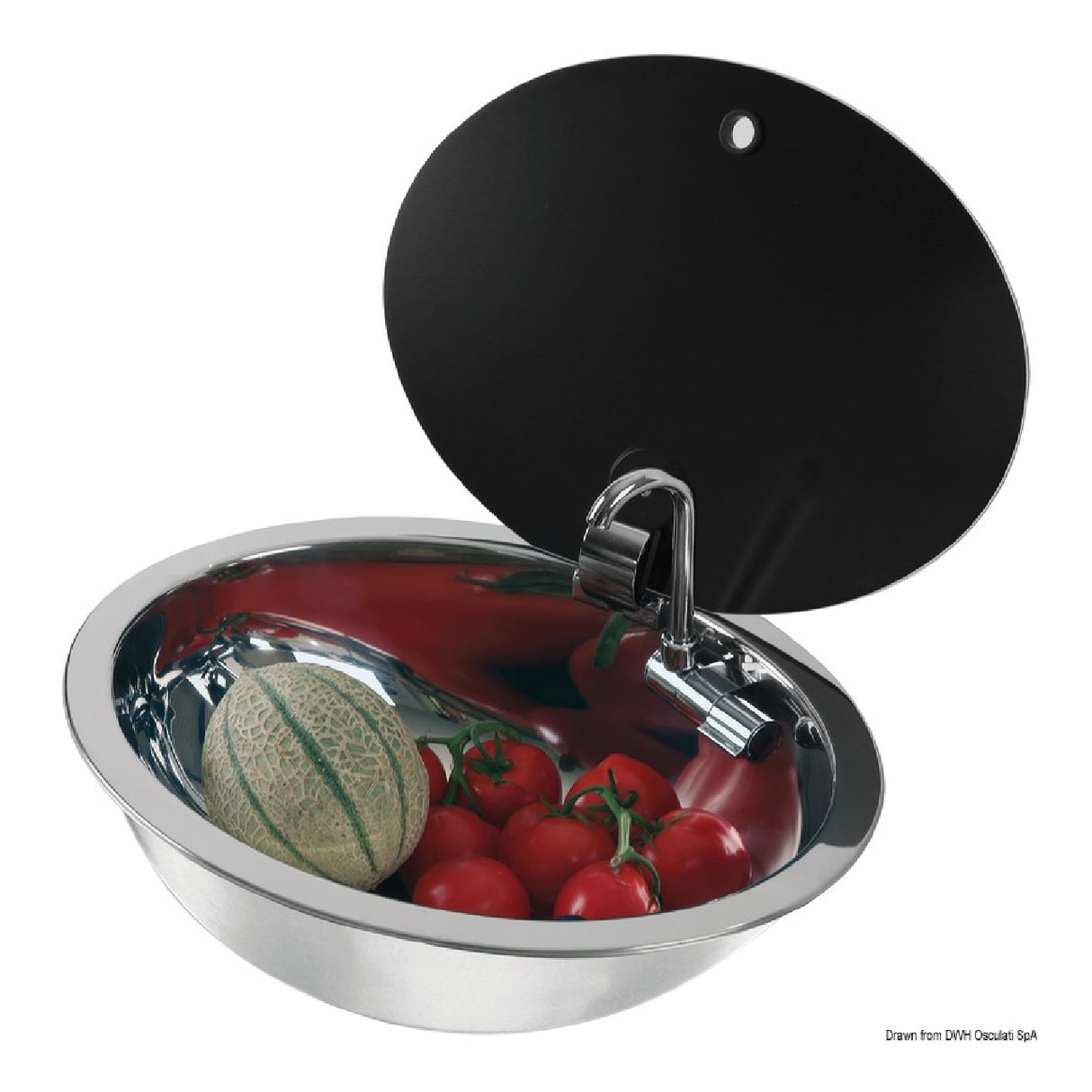 Spülbecken mit Rauchglasdeckel 325x350mm