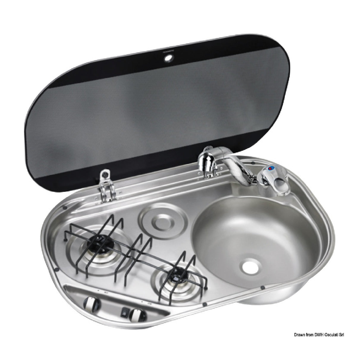 Osculati Piano cottura in acciaio inox DOMETIC con coperchio in vetro temperato fum 50.803.40