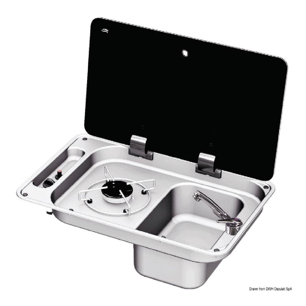 Placa de cocina con fregadero y tapa de cristal templado ahumado