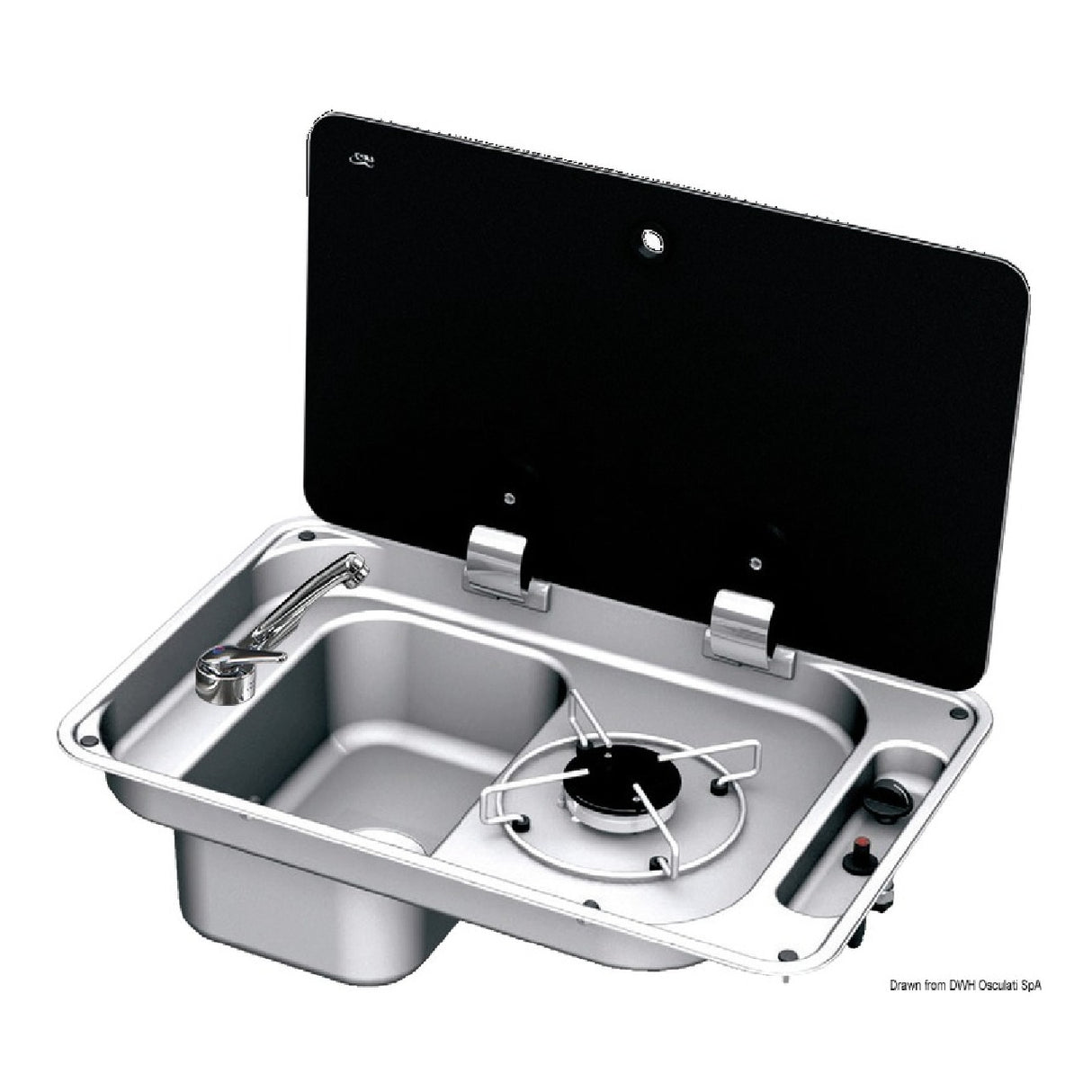 Placa de cocina con fregadero y tapa de cristal templado ahumado