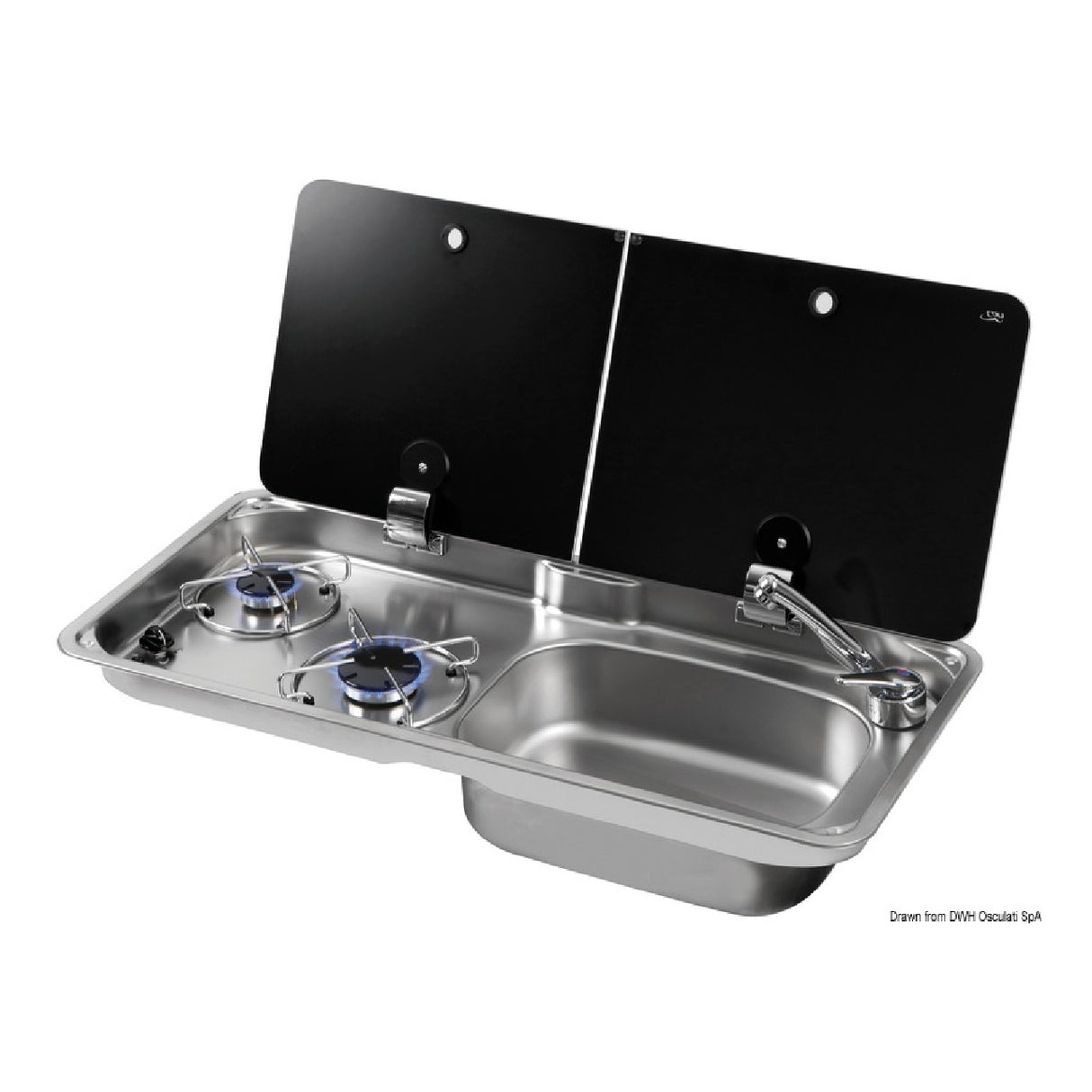Placa de cocina con fregadero y tapa de cristal templado ahumado