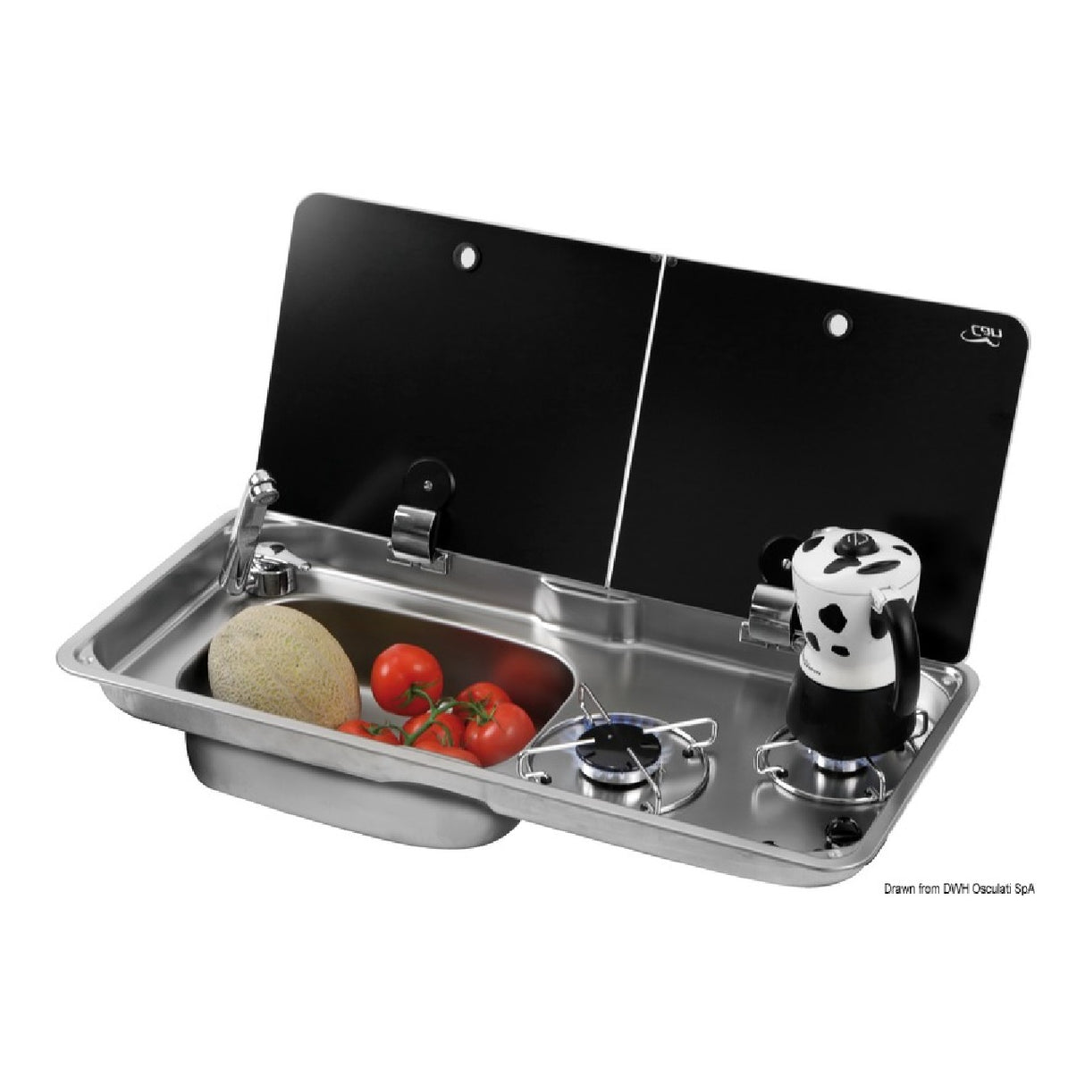 Placa de cocina con fregadero y tapa de cristal templado ahumado