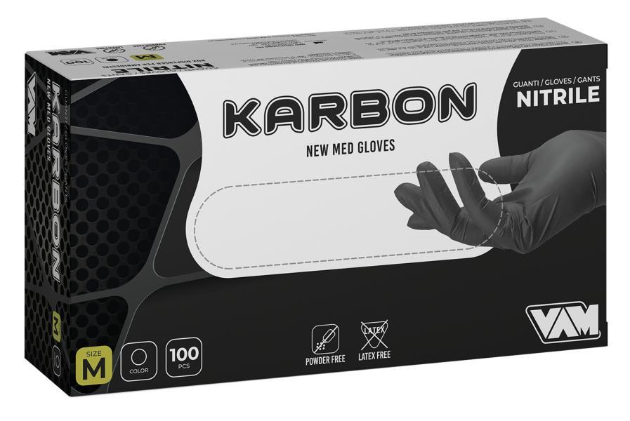 VAM Karbon Guanti Nitrile Nero Monouso XL - Box da 100 pz