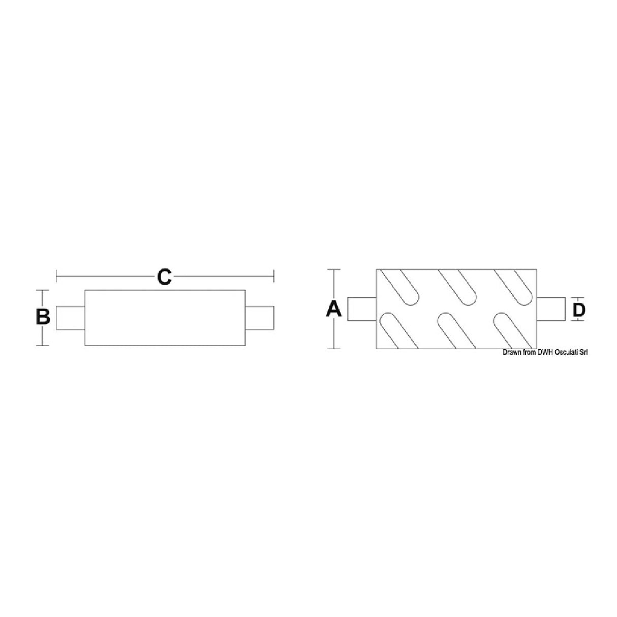 Silenciador horizontal Osculati para motores refrigerados por agua 51.376.01
