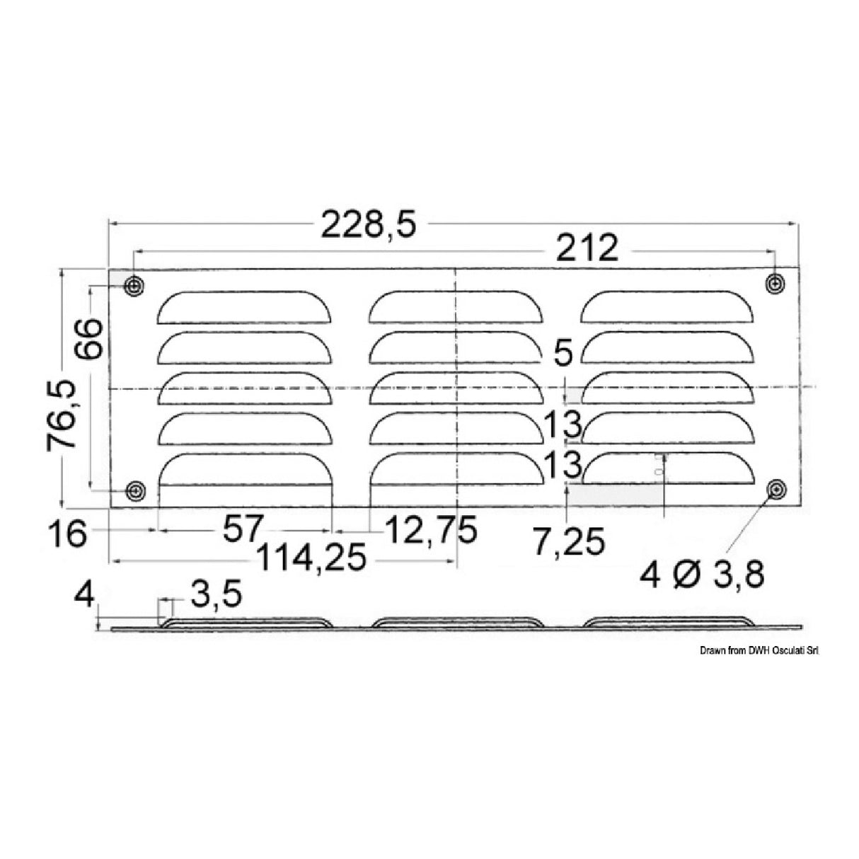 Osculati Rectangular ventilation grille 53.021.00