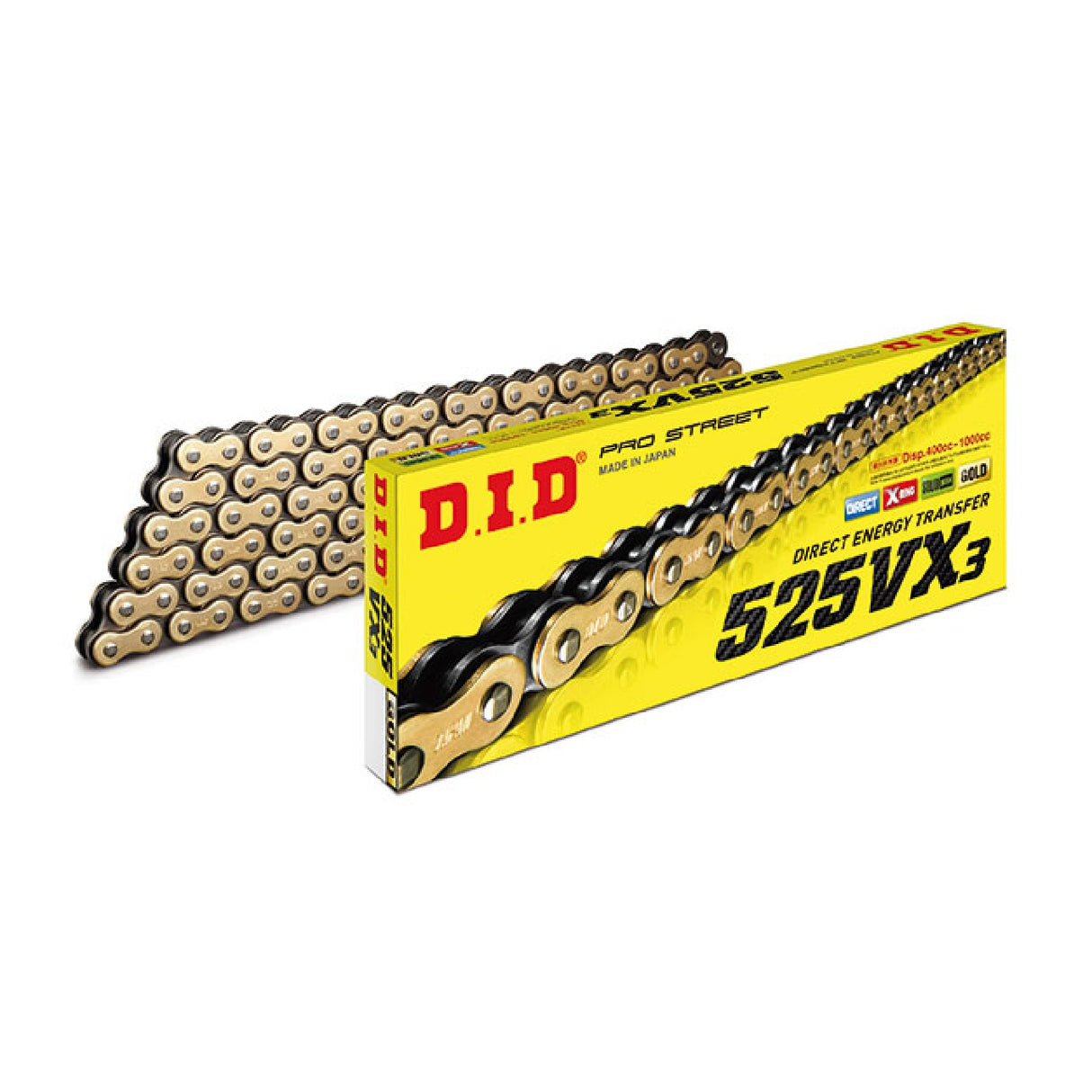 DID 525VX3 Gold & Black Drive Chain 114 Links Rivet Joint ZJ