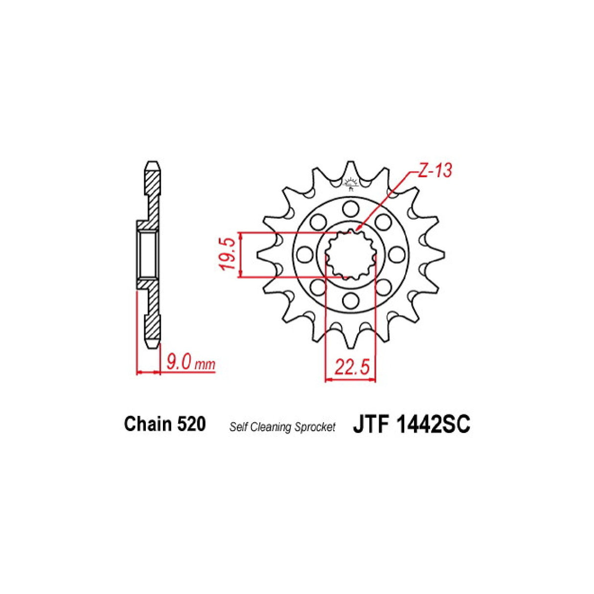 Stahlkettenrad, 13 Zähne, Teilung 520, SUZUKI RMZ 4T 250 cm³ 19