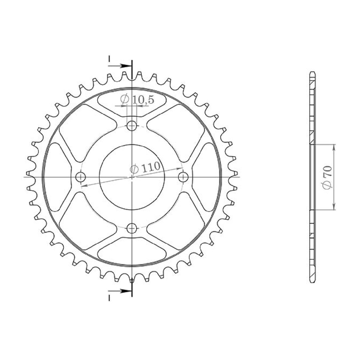 Steel crown 44 teeth pitch 520 HONDA CB RS (A) 250 CC 80/83