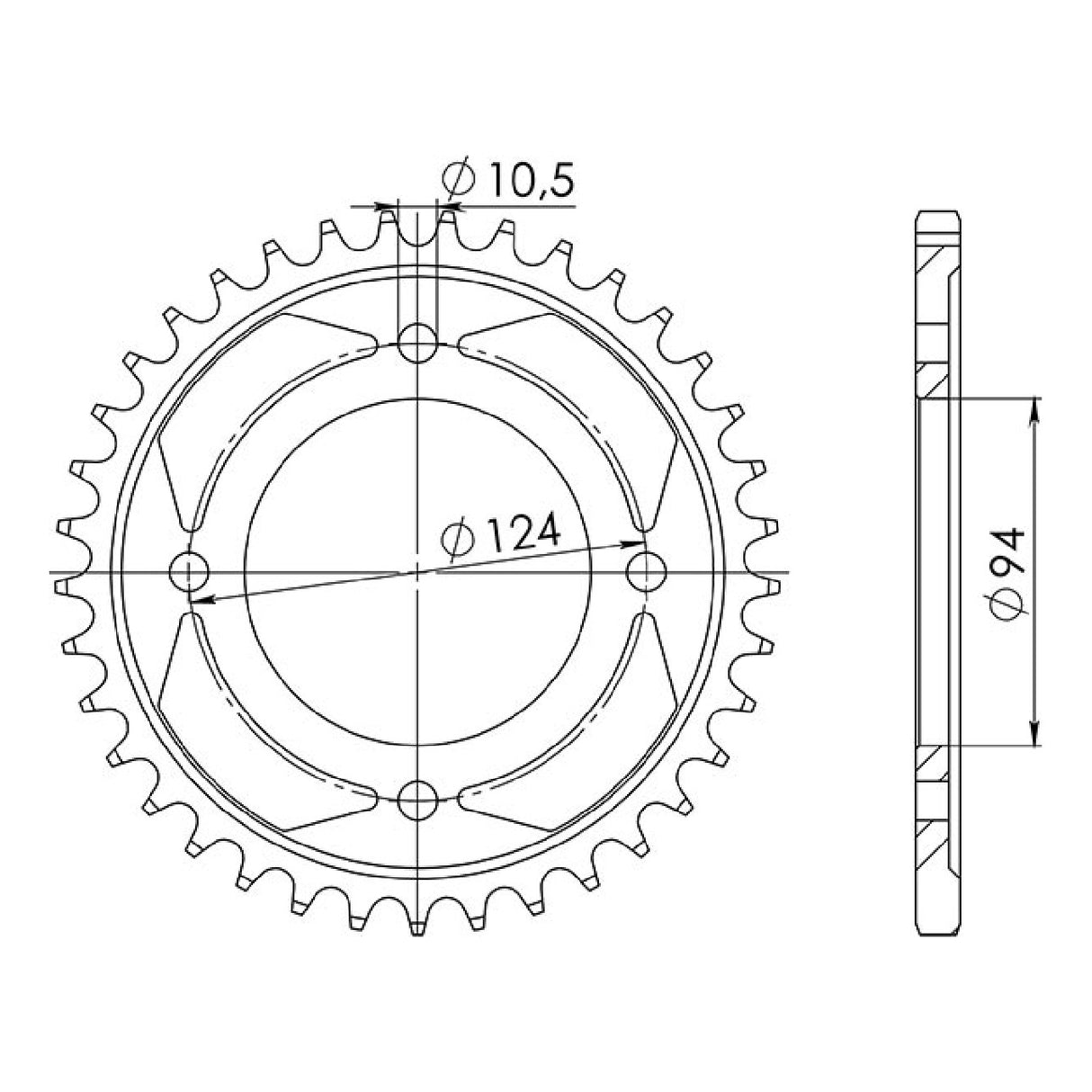 Stahlkrone, 34 Zähne, 530 HONDA CB Four (K0/K1/K2/K3), 500 cm³, Baujahre 1971/79