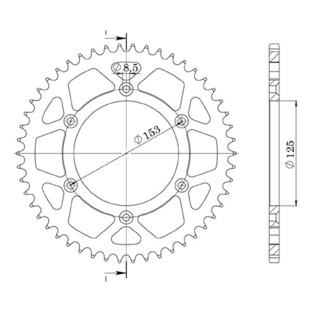 Aluminiumkrone, 45 Zähne, Teilung 520, HONDA CR R SM 125 CC 06