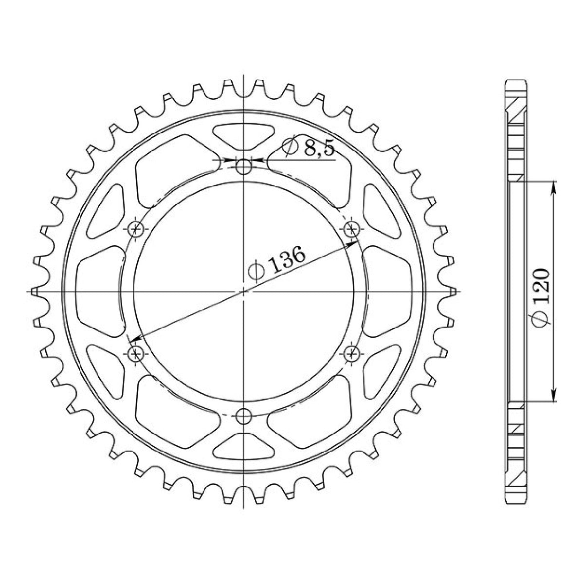 Corona in acciaio 44 denti passo 530 541250744