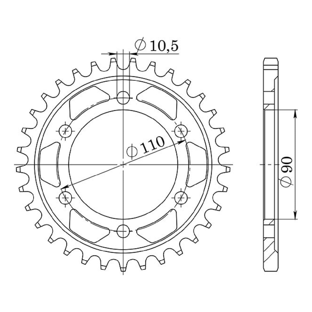 Corona de acero de 33 dientes, paso 530