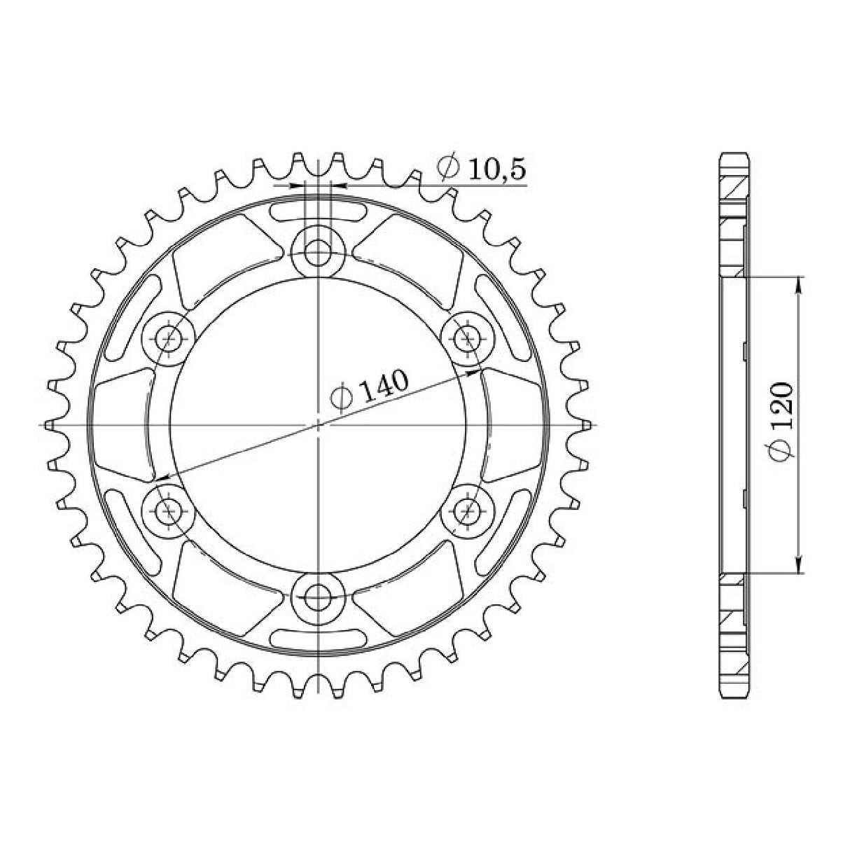 Stahlkrone, 42 Zähne, Teilung 520, KAWASAKI EN Vulcan (EN500), 500 cm³, 96/09