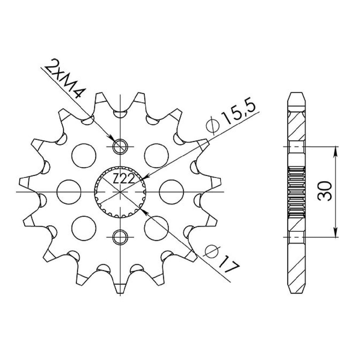 Stahlkettenrad, 14 Zähne, Teilung 420, HONDA CRF F (AE03A) 50 cm³ 04/12