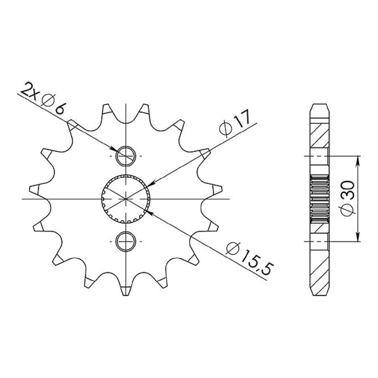 Stahlkettenrad, 15 Zähne, Teilung 428, HONDA XR R (DE02A) 70 cm³ 00/03