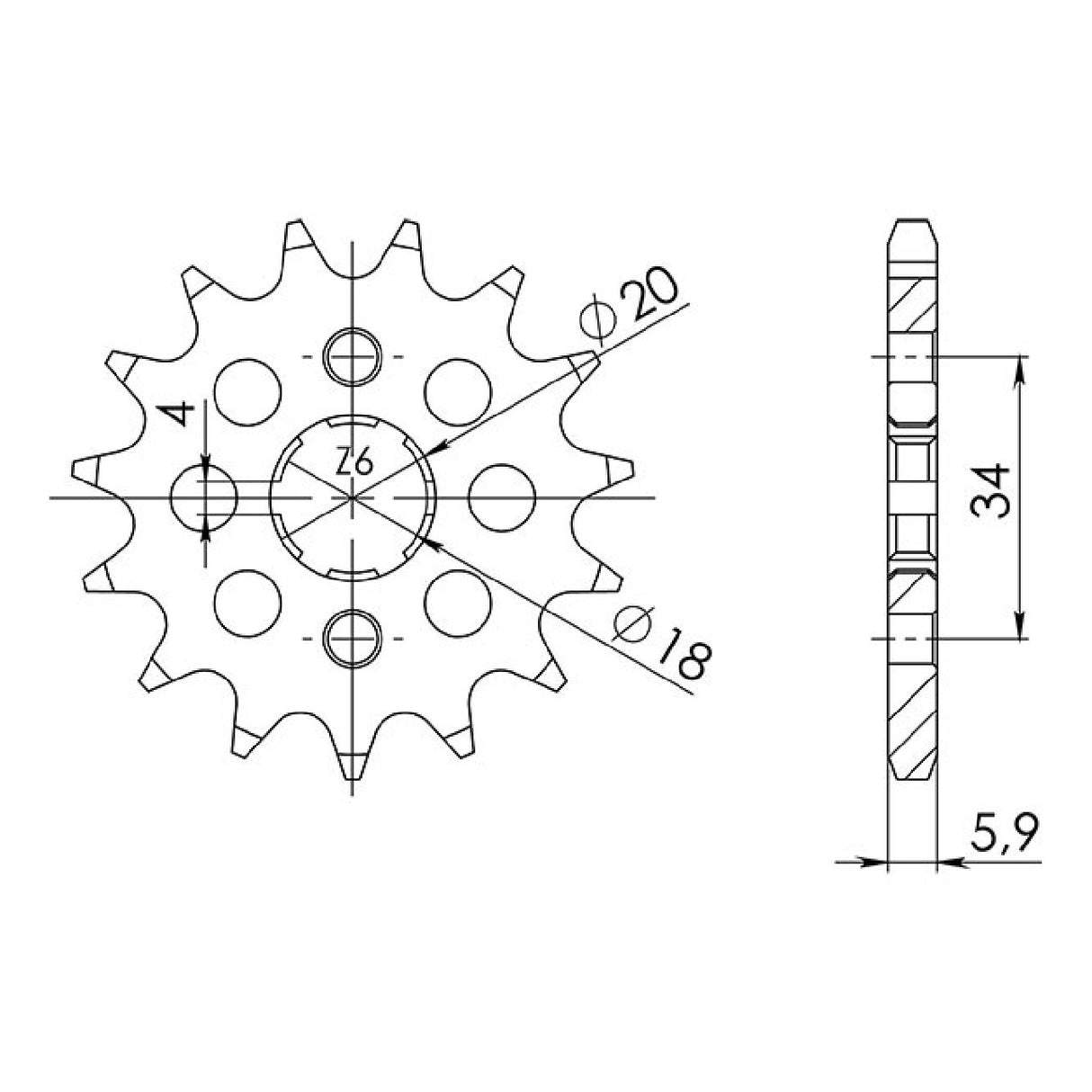 Stahlkettenrad, 16 Zähne, Teilung 428, AJP PR 4 Supermotard 125 cm³ 06/08