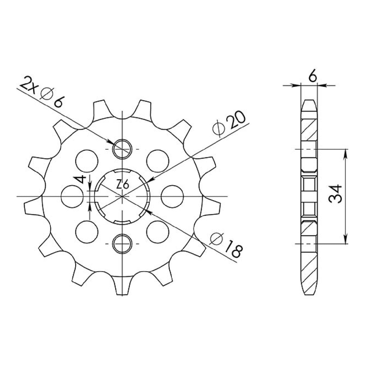 Stahlkettenrad, 13 Zähne, Teilung 520, passend für HONDA MTX RW (MD07) 200 cm³, Baujahre 83/86