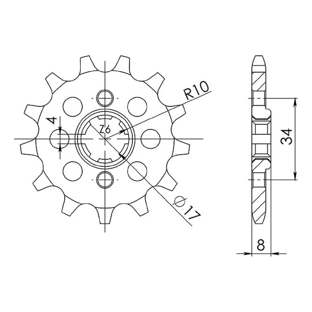 Stahlkettenrad, 14 Zähne, Teilung 520, HONDA CD U 250 cm³ 88/94