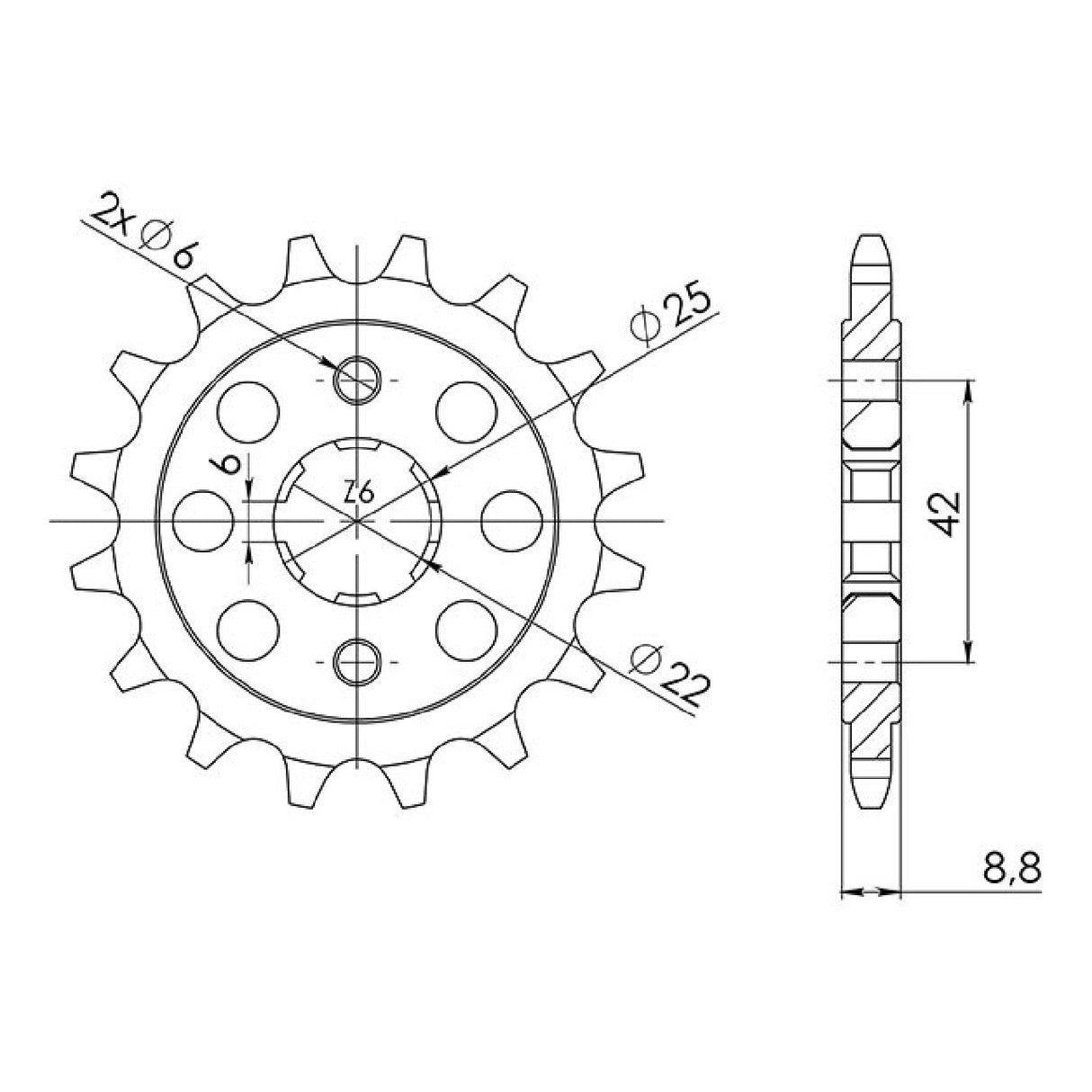 Stahlkettenrad, 15 Zähne, Teilung 520, HONDA CB N 250 cm³ 81/82