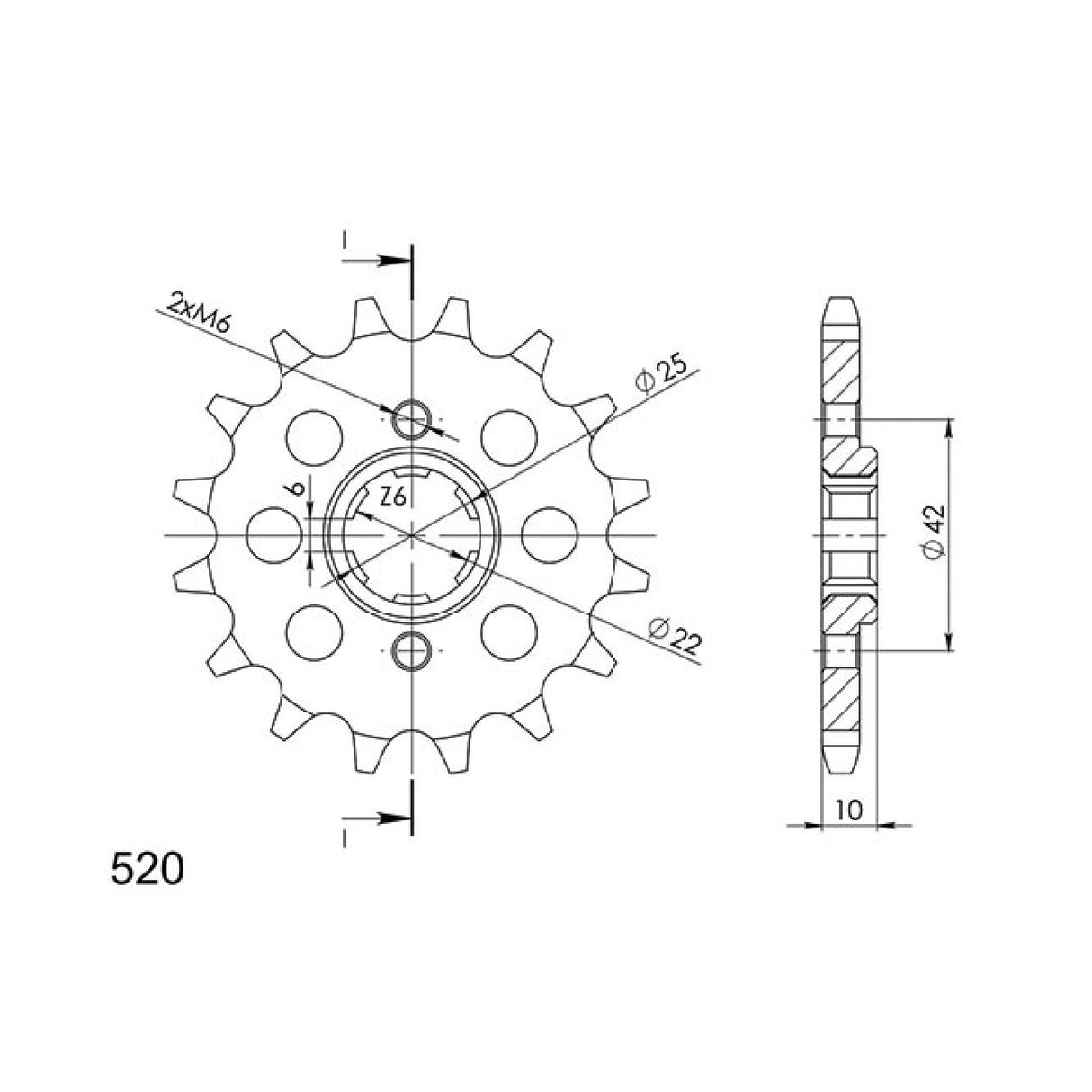 Stahlkettenrad, 15 Zähne, Teilung 520, HONDA XL RC 400 cm³ 82