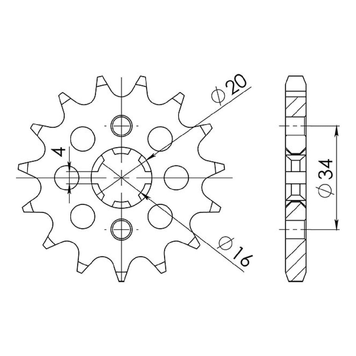 Stahlkettenrad, 16 Zähne, Teilung 428, SUZUKI DR SM 125 cm³, 08/10