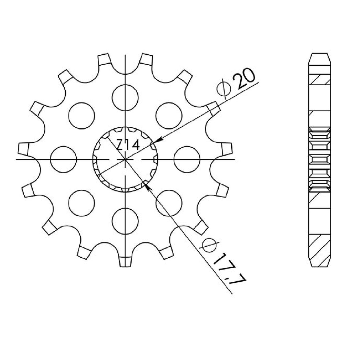 Stahlkettenrad 14 Zähne 428 DERBI Senda R Baja 4T (SC1E1A) 125 cm³ 10/13
