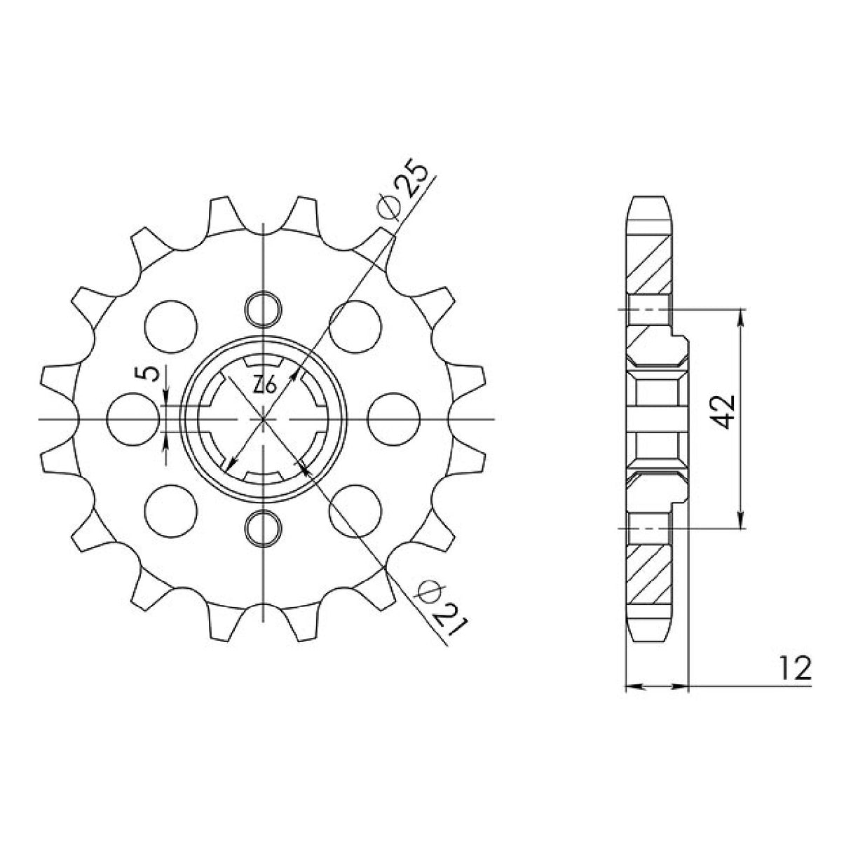 16-tooth steel sprocket, pitch 530 542150116