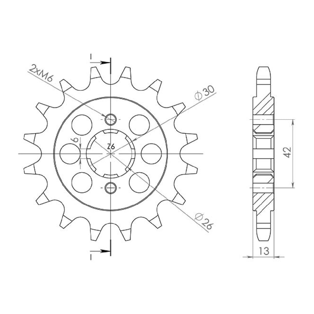 16-zahniges Stahlkettenrad, Teilung 630