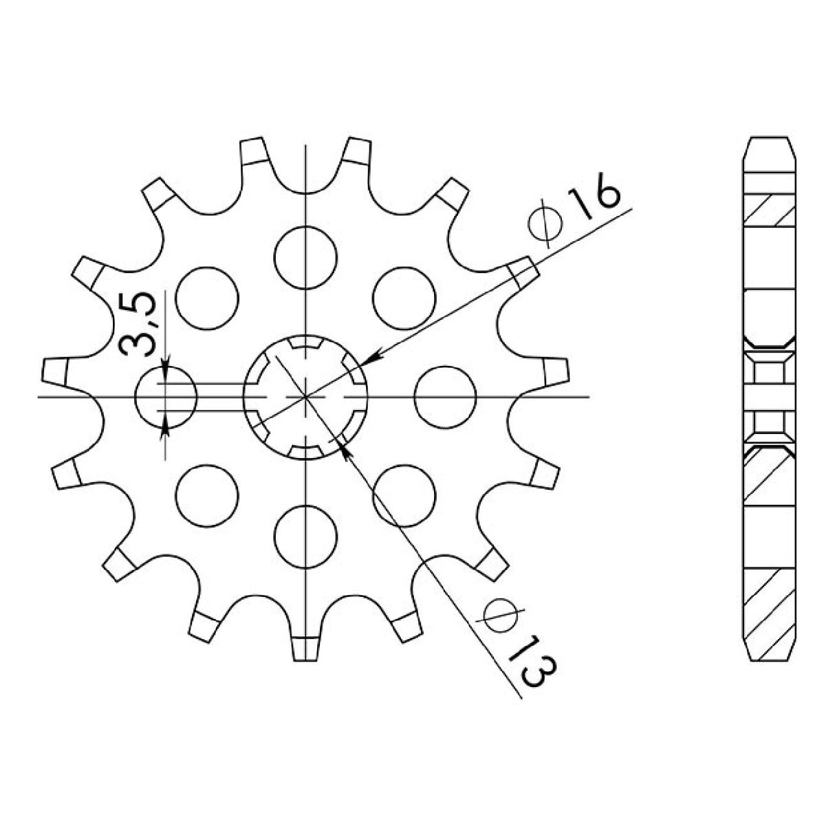 Stahlkettenrad, 14 Zähne, Teilung 428, SUZUKI DT MX S 80 cm³ 83/84