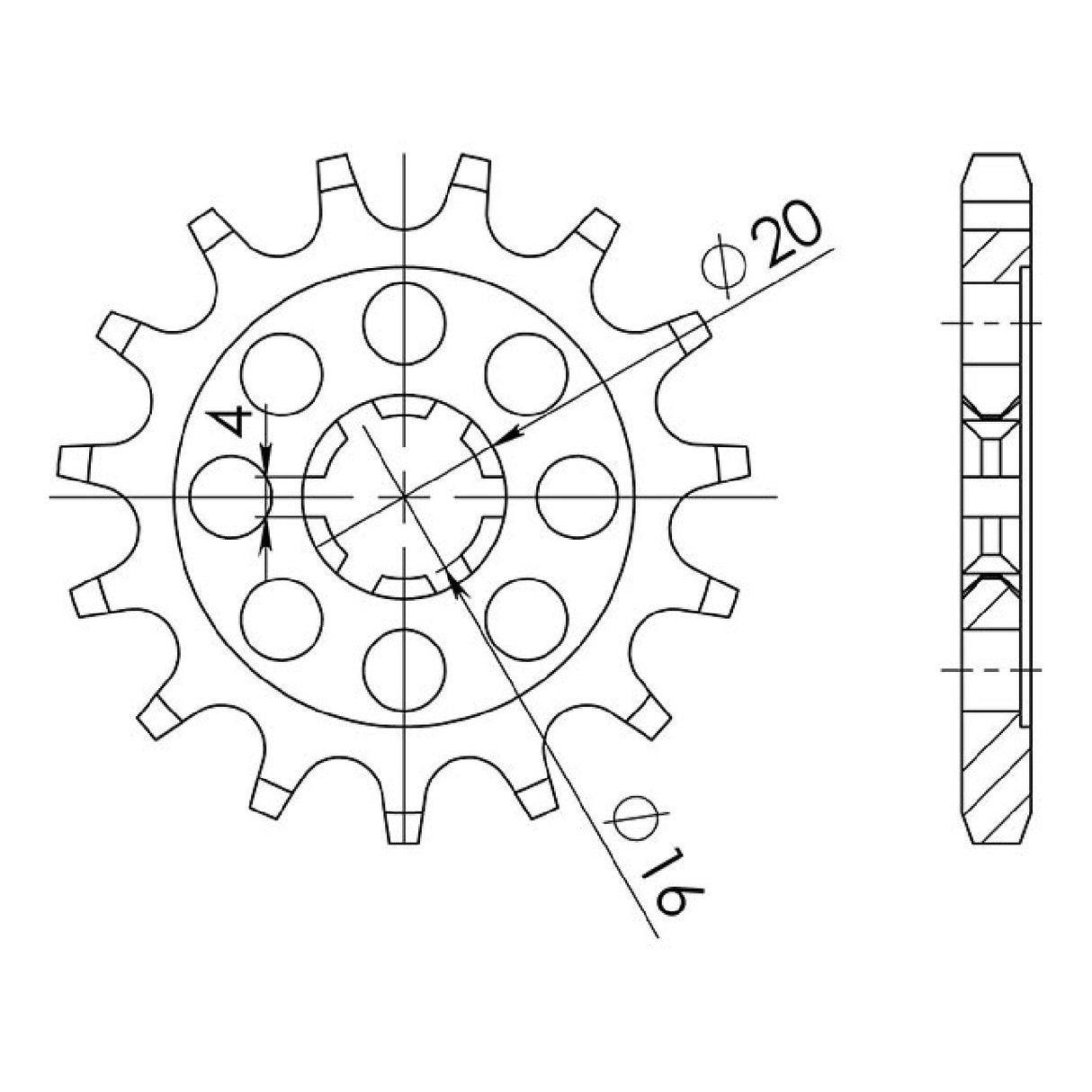 Stahlkettenrad, 13 Zähne, Teilung 428, KAWASAKI KX 65 cm³, 02/20