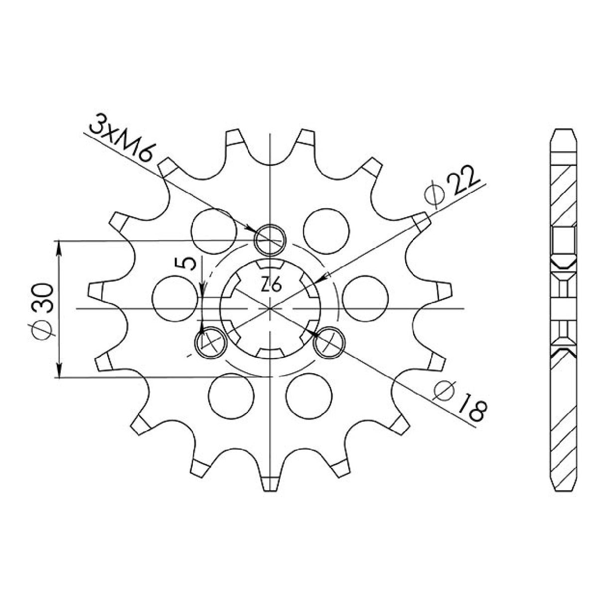Stahlkettenrad, 13 Zähne, Teilung 520, KAWASAKI KX 125 cm³ 03