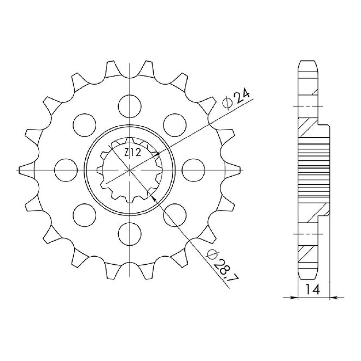 Stahlkettenrad 17 Zähne 530 KAWASAKI GPZ (ZX1100E1/E2/E3) 1100 cm³ 95/97