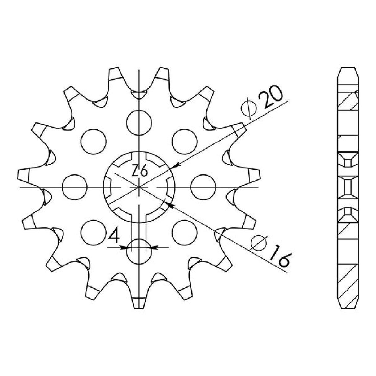 Stahlkettenrad, 13 Zähne, Teilung 420, KAWASAKI KX 60 cm³ 83/03