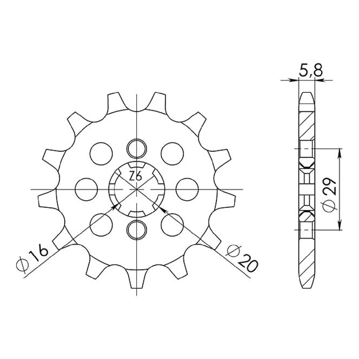 Stahlkettenrad, 12 Zähne, Teilung 520, KAWASAKI KX 125 cm³ 85