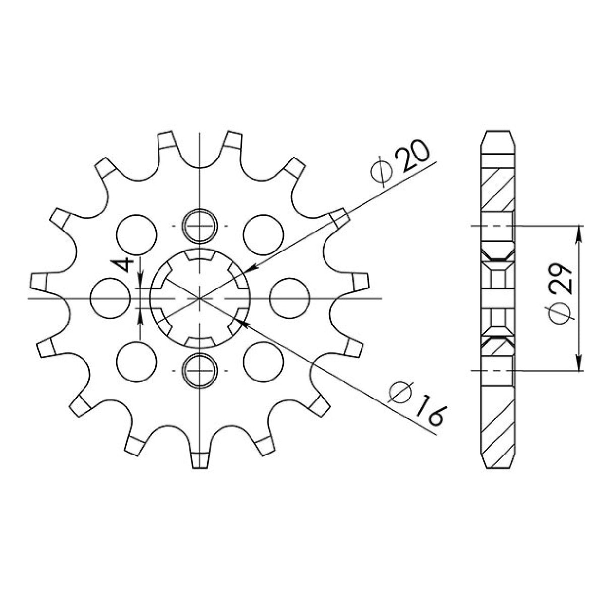 Stahlkettenrad, 14 Zähne, Teilung 428, KAWASAKI KE 125 cm³ 76/87
