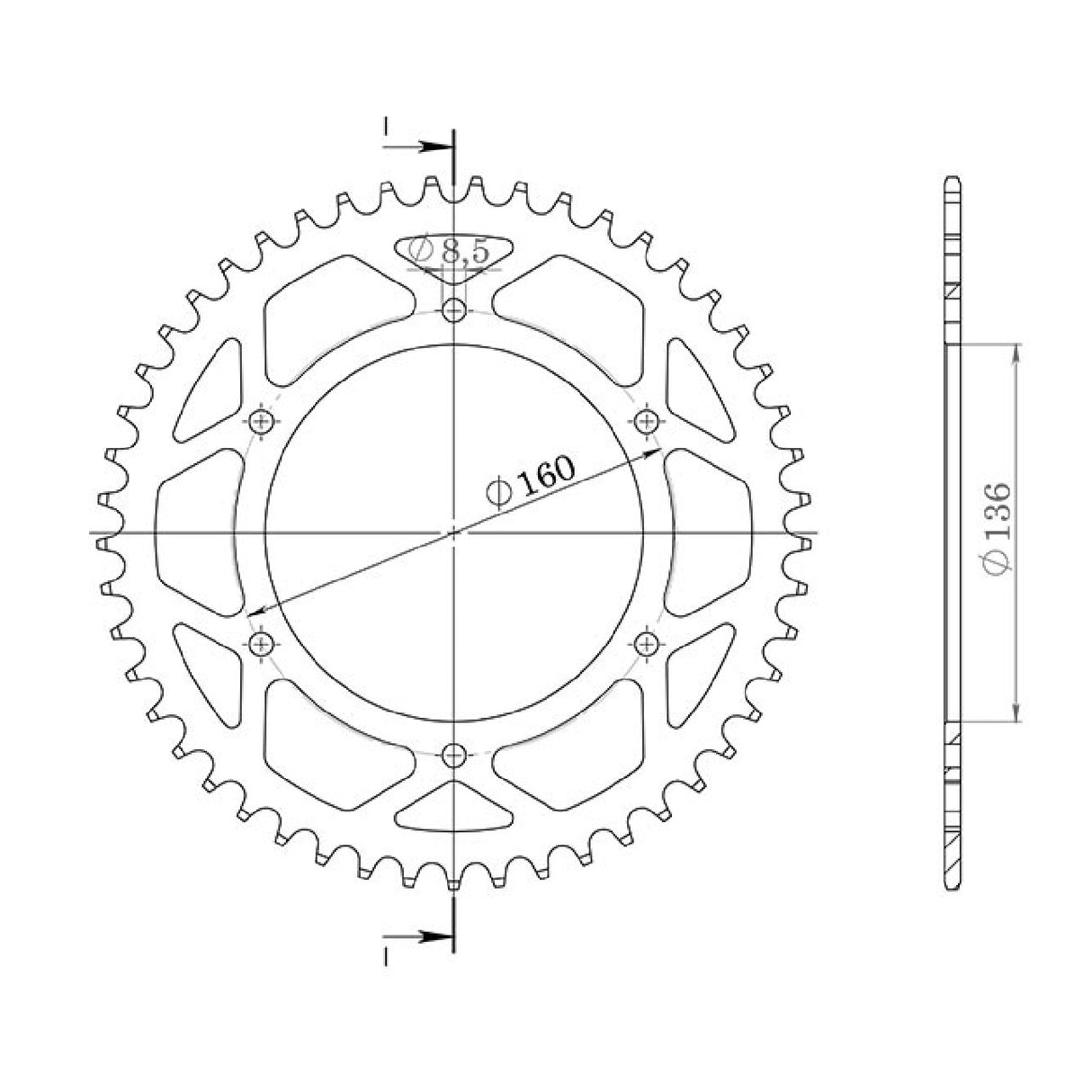 Stahlkrone, 45 Zähne, Teilung 525, APRILIA ETV Caponord/ABS 1000 cm³ 01/11