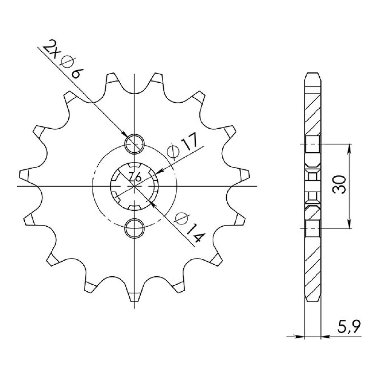 Piñón de acero paso 14 dientes 420 DERBI GPR (Extranjero) 50 CC 00/03