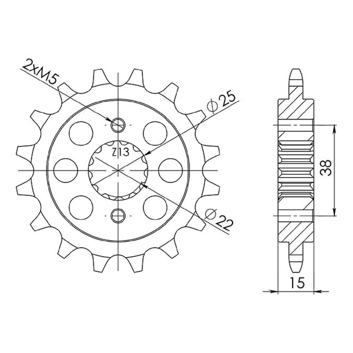 Stahlkettenrad, 15 Zähne, Teilung 520, DUCATI Sport Pantah Desmo 750 cm³ 88