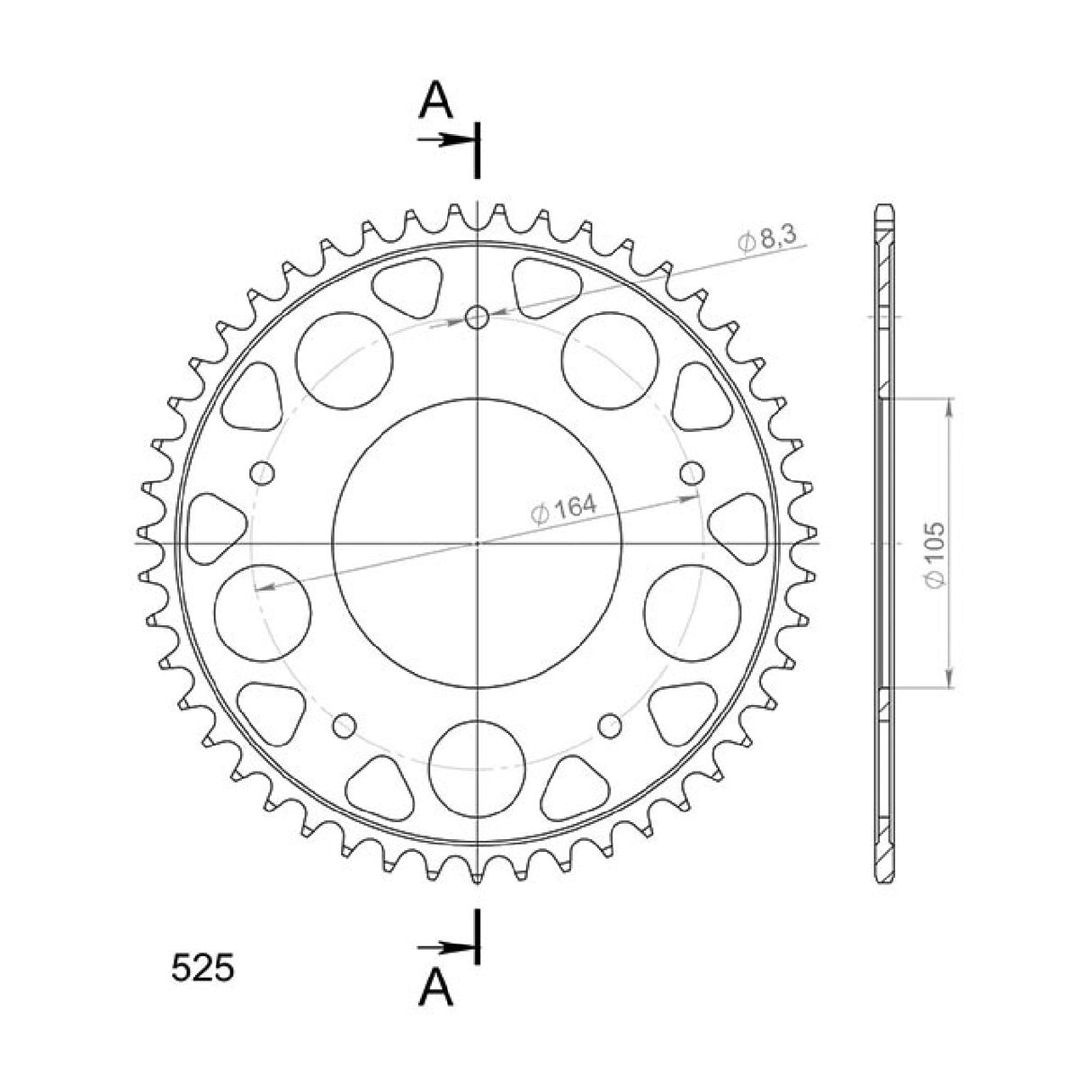 Corona de acero 47 dientes 525 APRILIA SRV/SRV ATC ABS (M55103/M55104) 850 12/16